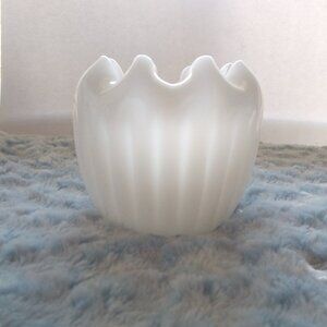 White Milk Glass Sweet Ruffled Vase